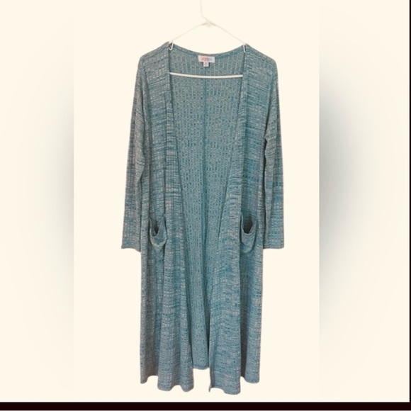LuLaRoe Sweaters - Lularoe Longline Cardigan Size Medium Heathered Teal Knit Front Pockets Cozy